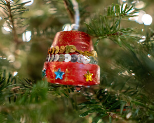 homemade Christmas ornament on tree