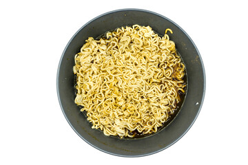 ramen noodles isolated on white background top view