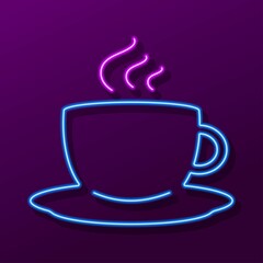 cup of coffee neon sign, modern glowing banner design, colorful trend of modern design. Vector illustration.