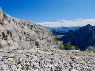 Rocky landscape on the way up to Sulzfluh, Praettigau, Graubuenden, Switzerland.
