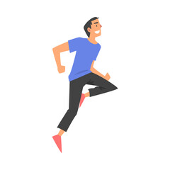 Leadership with Man Character Running Forward Pursuing Goal Vector Illustration