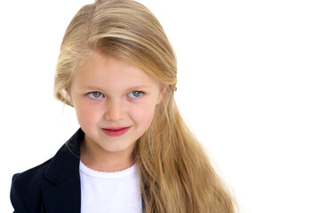 Close up portrait of cute schoolgirl