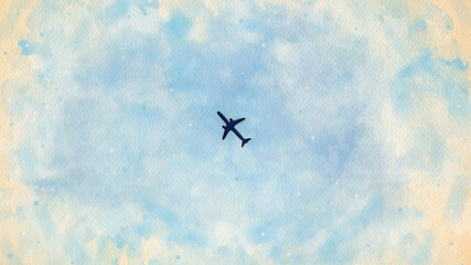 Watercolor pattern of plane colorful illustration