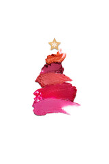 Creative concept fashion holiday photo of cosmetics beauty products lipstick in the shape of...