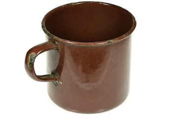 vintage enamel mug isolated on white background