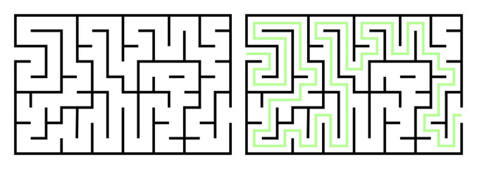Abstract maze. Find right way. Isolated simple square maze black line on white background. Vector illustration.