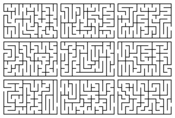 Abstract maze. Find right way. Isolated simple square maze black line on white background. Vector illustration.