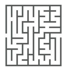 Abstract maze. Find right way. Isolated simple square maze black line on white background. Vector illustration.