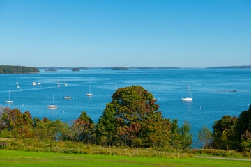 Portland Harbor aerial view from Eastern Promenade in East End, city of Portland, Maine ME, USA.  © Wangkun Jia