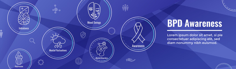 BPD - Borderline Personality Disorder icon set with web header banner