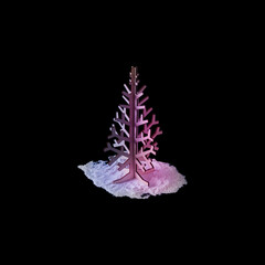 Fototapeta premium Christmas tree with neon colors on dark background. Minimal New Year surrealism.