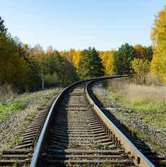 Railroad bed. Embankment, sleepers, rails