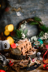 GINGERBREAD roll on a Christmas rustic background