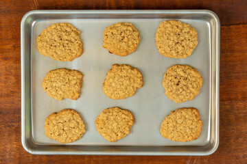Home Baked Oatmeal Cookies in on a Cookie Sheet