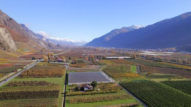 The Valais Wine Region in Switzerland Aerial View