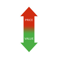 Price and value balance, marketing concept. transition to green value at red price on arrow