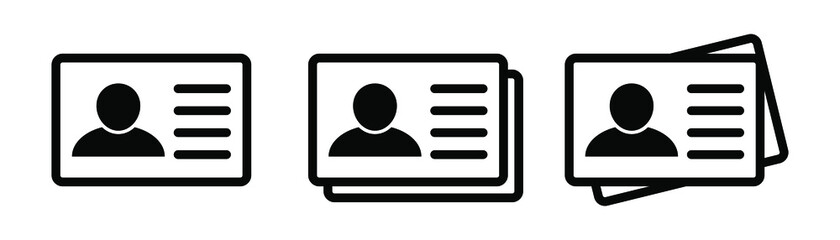 ID Card icon collection. Employee clerk card, driver license, Identification card, staff identification card symbol. Design for website and mobile app.