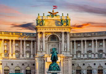 Hofburg palace on Heldenplatz square at sunset, Austria
