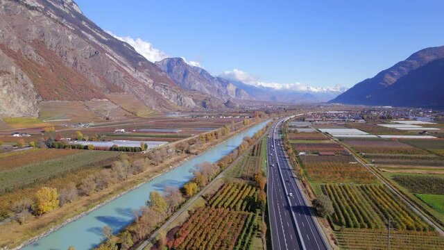The Valais Wine Region in Switzerland Aerial View