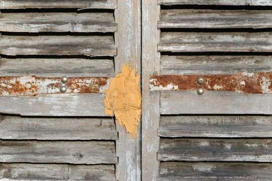 Close Up of Old Wooden Doors with Slats 