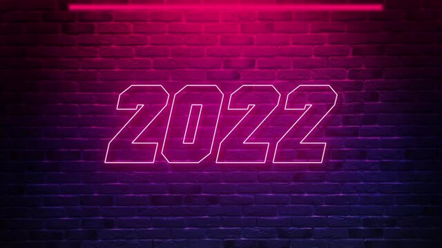 2022 Happy New Year Flickering neon sign background new year resolution concept. Animation 4K.