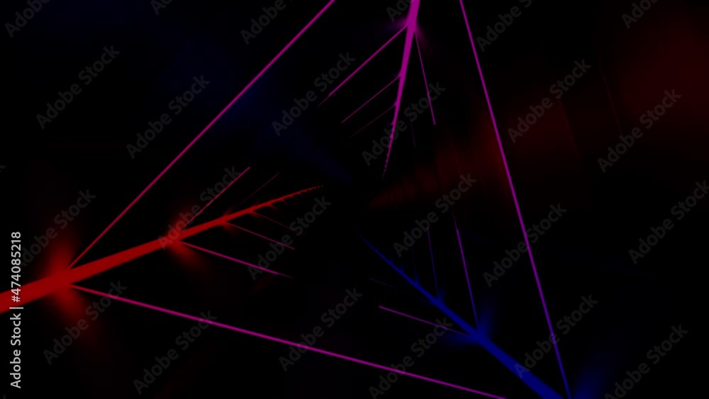 Poster traffic in triangular tunnel. design. movement through black triangular tunnel with neon lines. dive