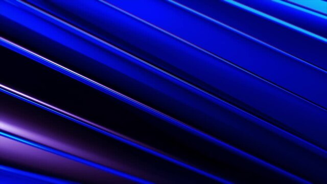 Side view of spinning slowly abstract tube with its external surface formed by blue long planes. Motion. Spinning monochrome mechanism, seamless loop.