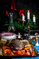 Garlic Herb butter Roasted turkey thighs .style rustic.