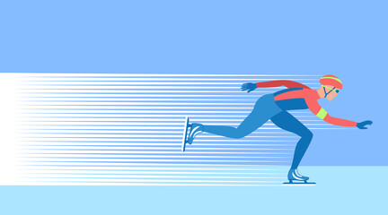 Winter sport games. Speed skating. The skater moves with high speed on the ice rink.