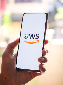 West Bangal, India - December 05, 2021 : Amazon Web Services logo on phone screen stock image.
