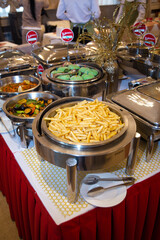 french fries on the table in a restaurant