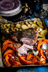 Garlic Herb butter Roasted turkey thighs .style rustic.