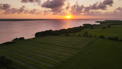 Atardecer en el campo y laguna © Estefania
