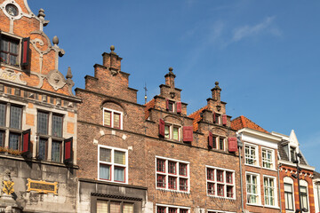 Fototapeta na wymiar Facades of monumental buildings on the Grote Markt in Nijmegen.