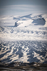 lake and glacier moraine from aerial view