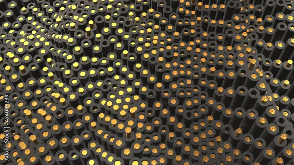Poster animation of 3d lines with dots moving in waves. motion. lot of columns with dots move in waves. cyl