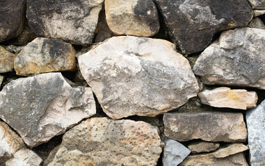 Old rock wall textured background, close up.