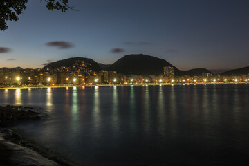 Beautiful night view of Copacabana coastline from Copacabana Fortress (Forte de Copacabana) - Rio...