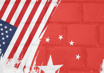 Flags of the United States of America, grunge, on a background of bricks, illustration