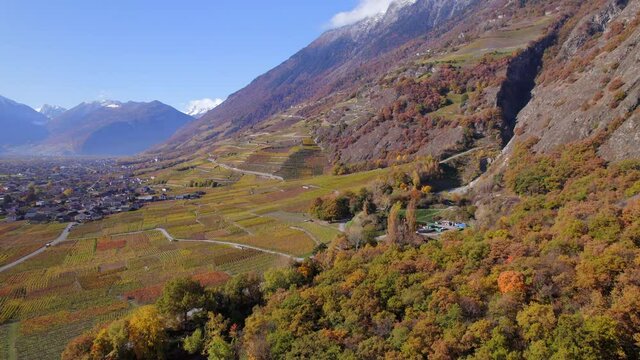 The Valais Wine Region in Switzerland Aerial View