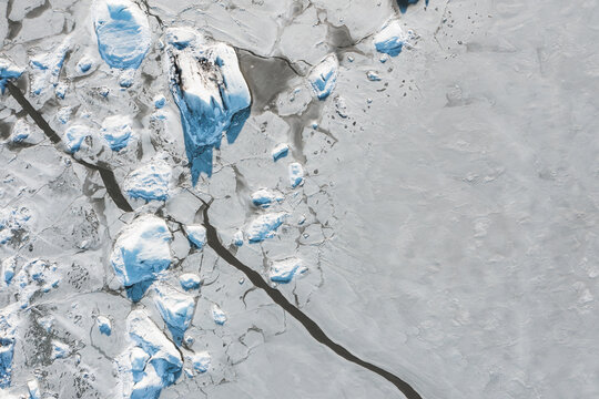 lake and glacier moraine from aerial view