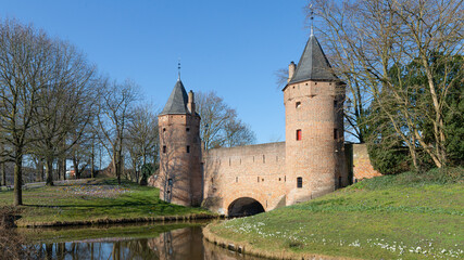 Fototapeta na wymiar medieval water gate Monnikendam built as part of the second city wall of historic Amersfoort. in the Netherlands