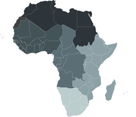 Gray Map of regions of Africa - obrazy, fototapety, plakaty