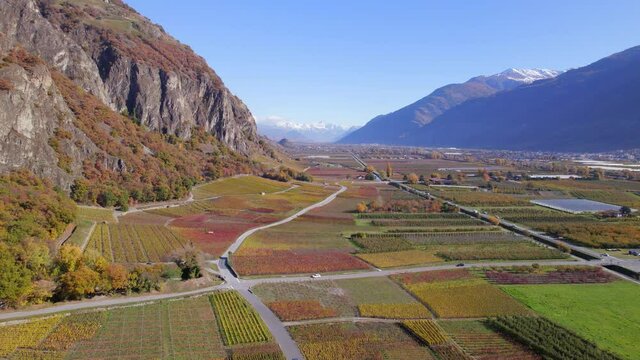 The Valais Wine Region in Switzerland Aerial View