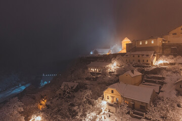 Znojmo, the Rotunda of St. Catherine in winter at night