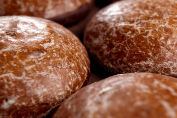 Biscuit texture. Brown chocolate gingerbread. Macro