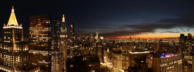 New York City view of Lower Manhattan at sunset - obrazy, fototapety, plakaty