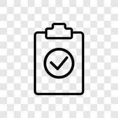 Thin line clipboard icon. Checklist approval worksheet symbol. Vector illustration isolated on transparent background.