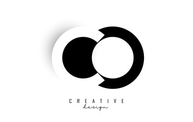 Letters CO Logo with black and white negative space design. Letters C and O with geometric typography.