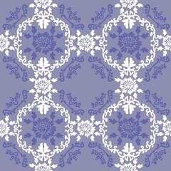 Vintage ornament with floral elements. Seamless vector Victorian background. Floral wallpaper.  Lilac and white. Ornament for fabric, wallpaper, tiles or packaging.
